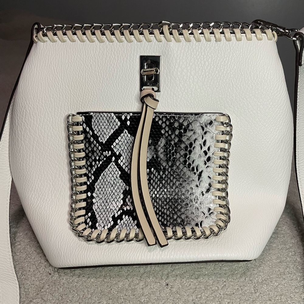 Sondra Roberts Squared White Vegan Leather And Snakeskin Embossed Purse